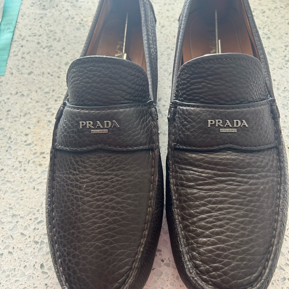 Prada Brown Leather Slip-On Loafers